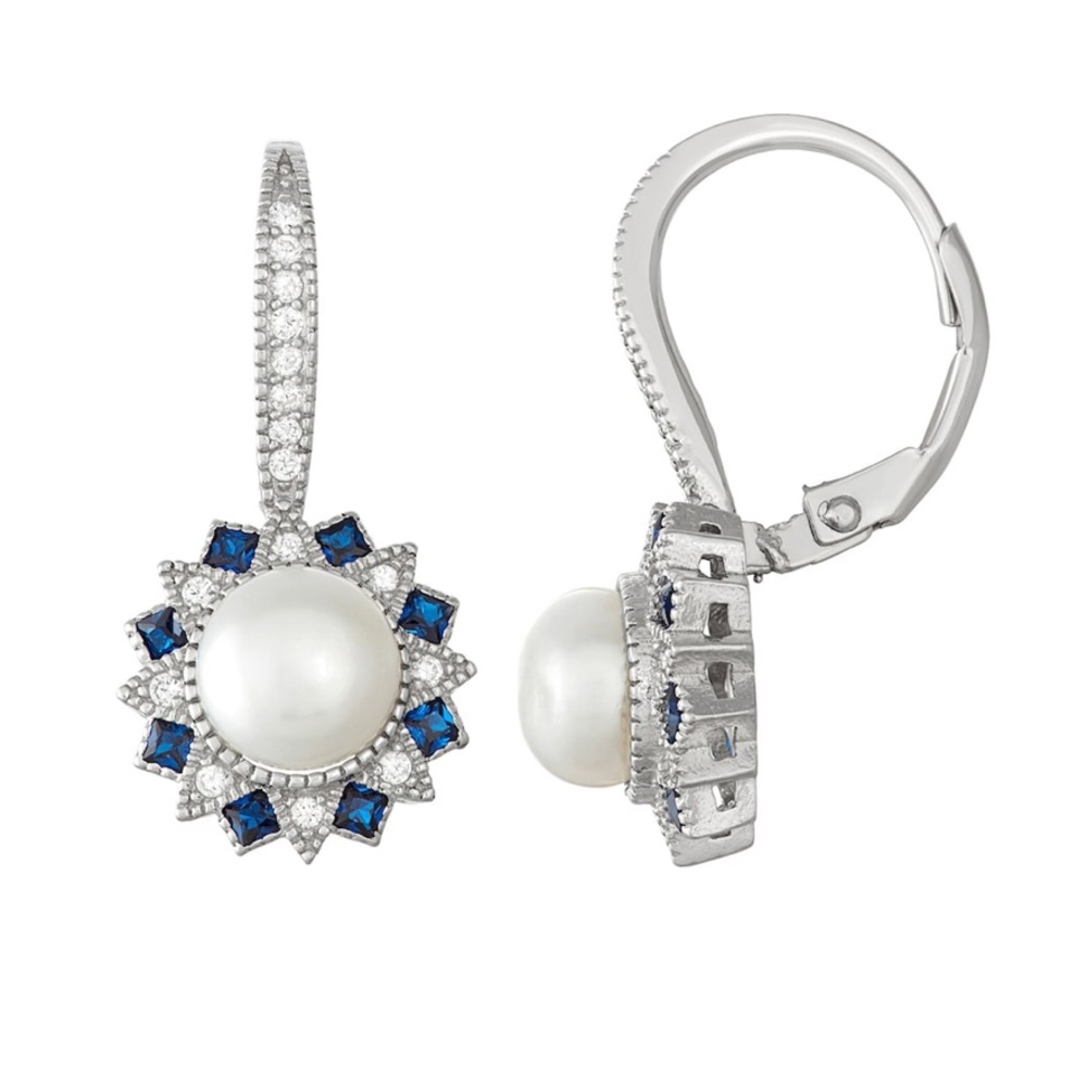 Sterling Silver Pearl & Blue Spinel Drop Earrings